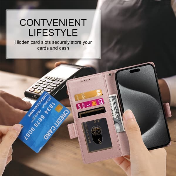 SKALO PU-Läder Plånboksfodral för iPhone 18 Pro - Roséguld