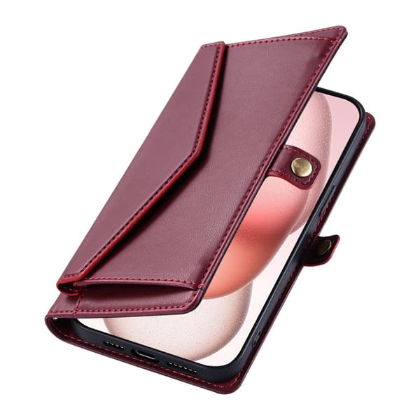 SKALO PU-Läder Envelope Plånboksfodral för iPhone 18 Pro - Röd