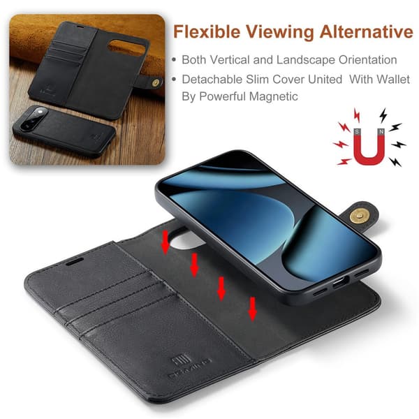 DG MING 2-i-1 Magnet Flip Cover til Google Pixel 11 Pro - Sort