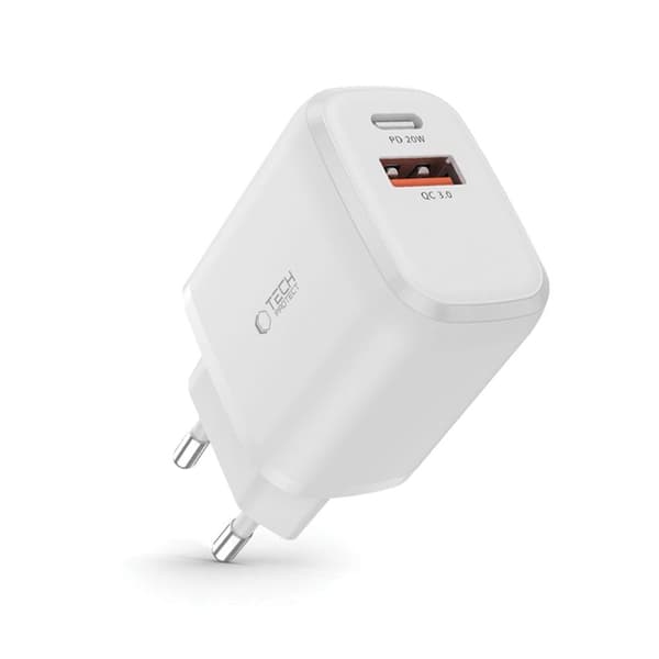 Tech-Protect C20W vægoplader 2-port 20W QC3.0 - Hvid