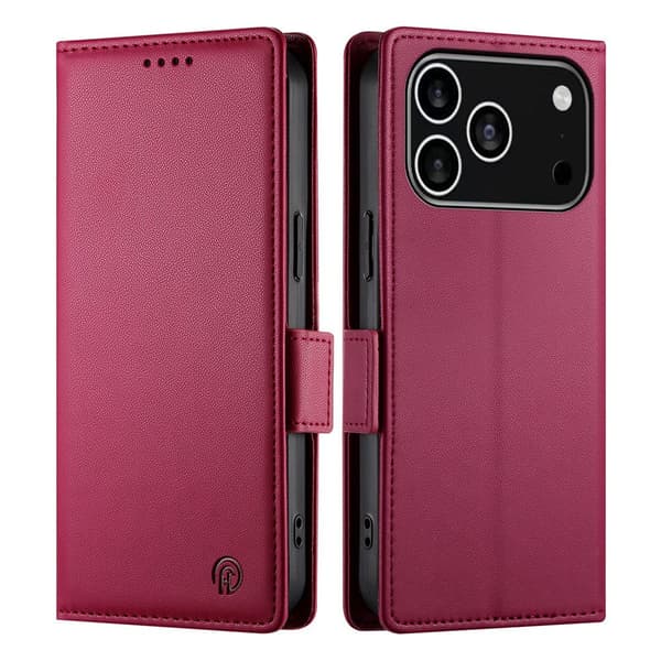 SKALO PU-Läder Plånboksfodral för iPhone 18 Pro - Vinröd
