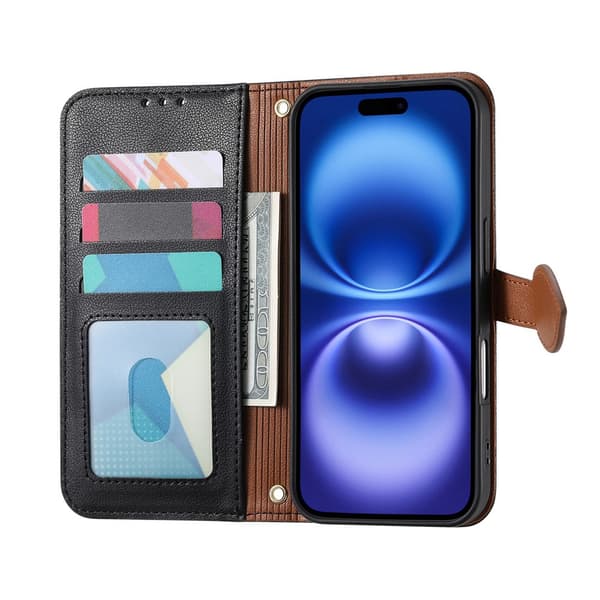 SKALO PU-Læder Bladdesign Flip Cover til iPhone 18 Pro - Sort
