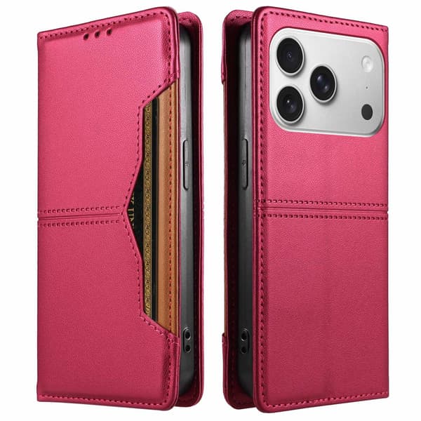 SKALO PU-Läder Plånboksfodral för iPhone 18 Pro - Cerise