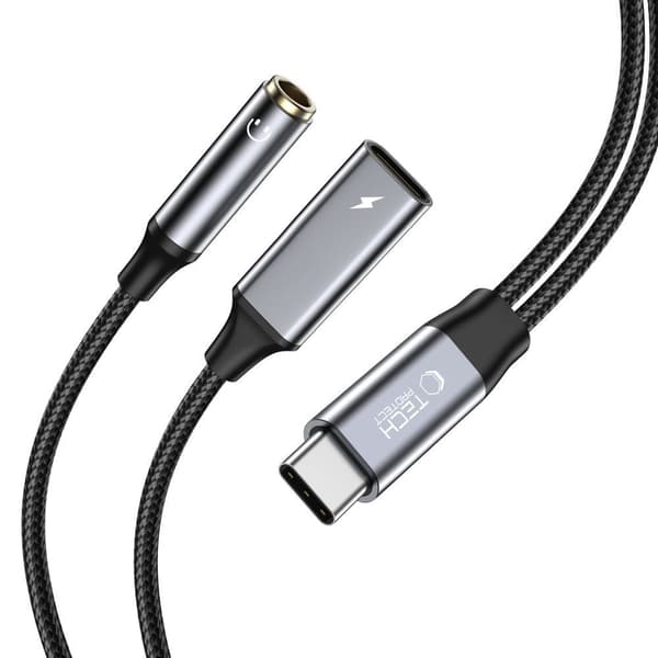 Tech-Protect UltraBoost USB-C til 3,5mm & USB-C adapter 60W - Sort