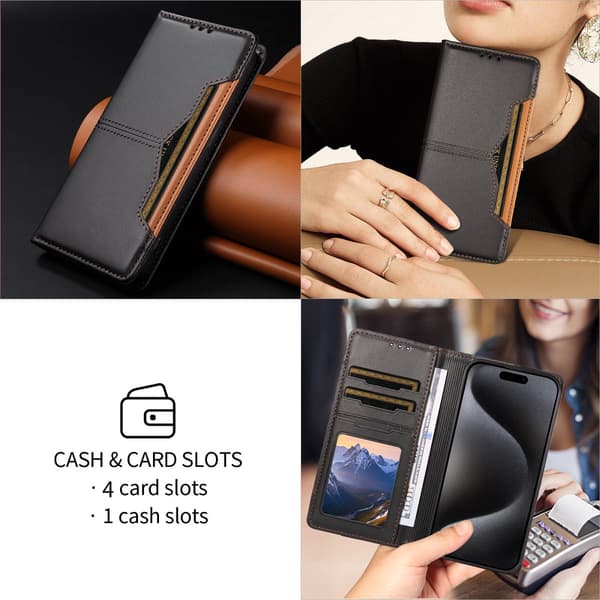 SKALO PU-Læder Flip Cover til iPhone 18 Pro - Sort
