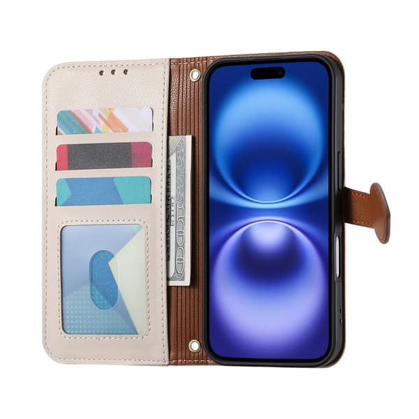 SKALO PU-Läder Lövdesign Plånboksfodral för iPhone 18 Pro Max - Beige