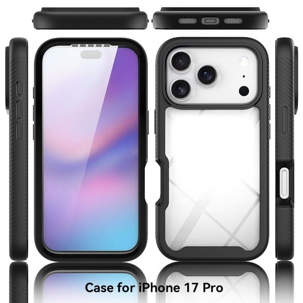 SKALO Shockproof Clear Hybrid+Skærmbeskyttelse Cover til iPhone 18 Pro - Sort