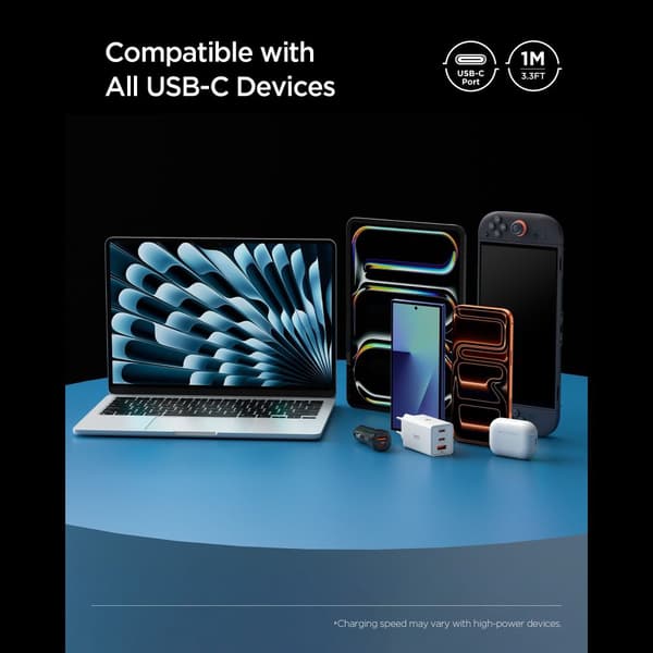 Spigen EB10010CCA Essential USB-C-kaapeli 100W 1m - Valkoinen