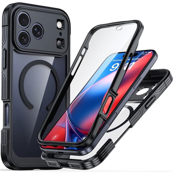 SKALO Shockproof Clear Hybrid+Skærmbeskyttelse Cover til iPhone 18 Pro - Sort