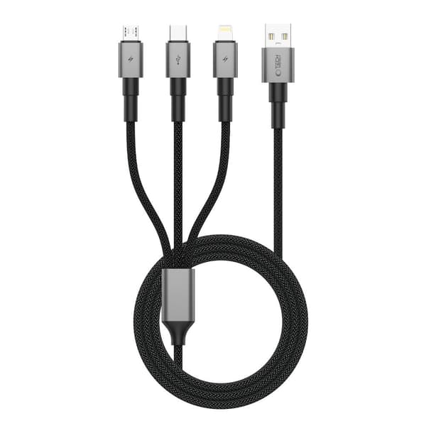 Tech-Protect UltraBoost DNA 3-i-1 ladekabel USB-C/Lightning/Micro-USB 1.2m 3A - Iron Grey
