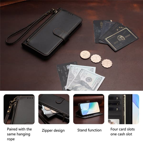 SKALO PT 30 Zipper PU-Læder Flip Cover til iPhone 18 Pro Max - Sort