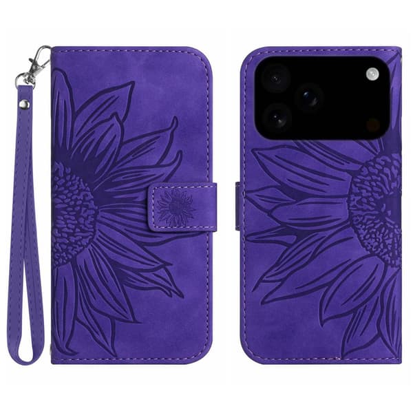 SKALO Embossed Flower Plånboksfodral för iPhone 18 Pro Max - Mörklila