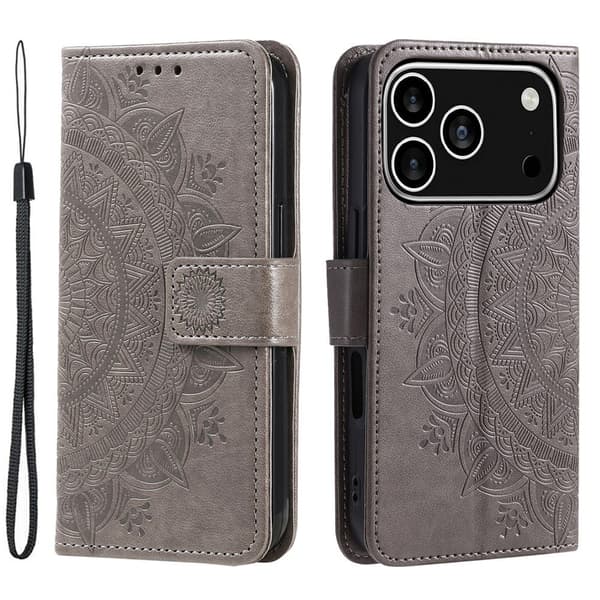 SKALO Mandala Flip Cover til iPhone 18 Pro - Grå