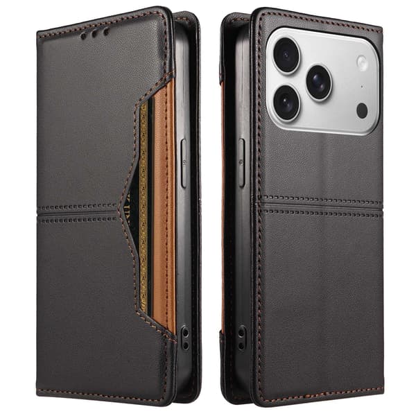 SKALO PU-Læder Flip Cover til iPhone 18 Pro - Sort