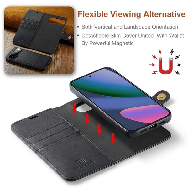 DG MING 2-i-1 Magnet Flip Cover til Google Pixel 11 Pro XL - Sort