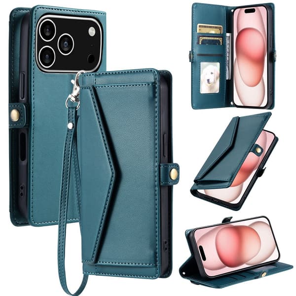 SKALO PU-Läder Envelope Plånboksfodral för iPhone 18 Pro - Grön