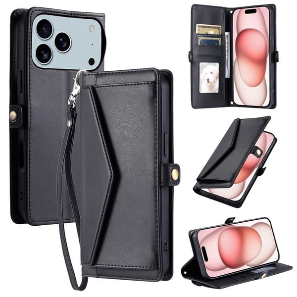 SKALO PU-Læder Kuvert Flip Cover til iPhone 18 Pro Max - Sort