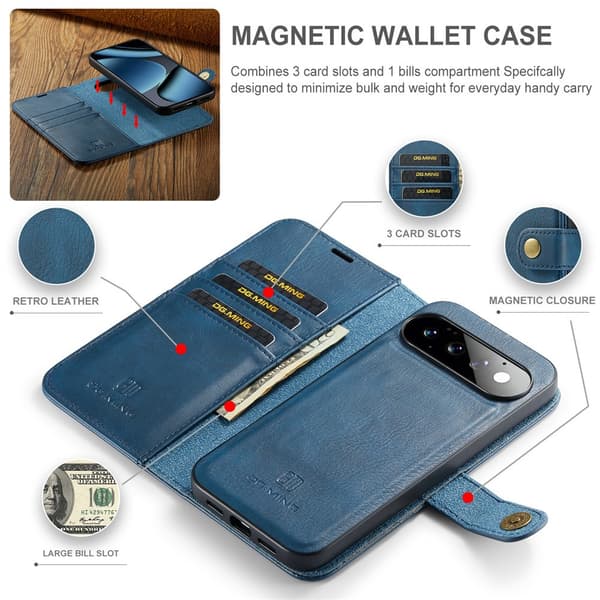 DG MING 2-i-1 Magnet Flip Cover til Google Pixel 11 Pro - Blå