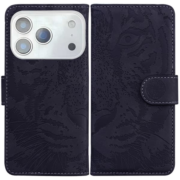 SKALO Embossed Tiger Plånboksfodral för iPhone 18 Pro Max - Svart