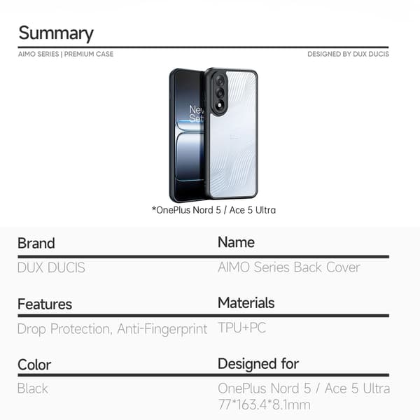 DUX DUCIS OnePlus Nord 5 Aimo Series Cover - Sort