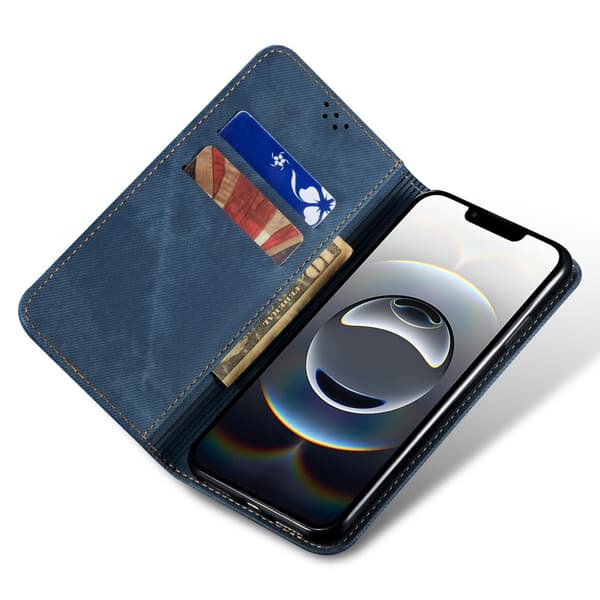 SKALO Jeans Plånboksfodral för iPhone 17e - Blå