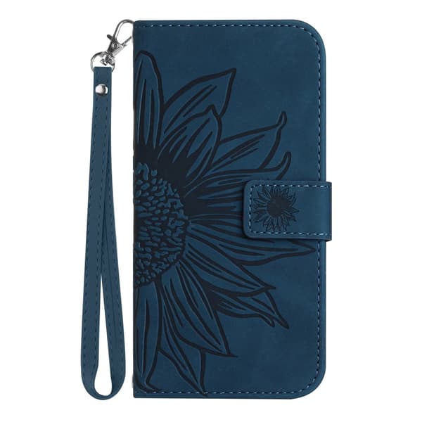 SKALO Præget Blomst Flip Cover til iPhone 18 Pro - Mørkeblå