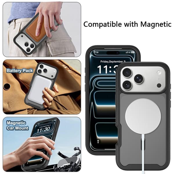 SKALO Shockproof Clear Hybrid Cover til iPhone 18 Pro Max - Sort