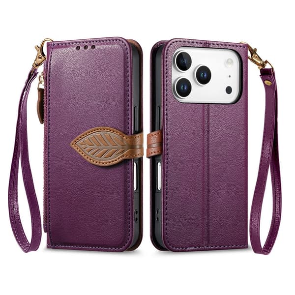 SKALO PU-Läder Lövdesign Plånboksfodral för iPhone 18 Pro - Lila