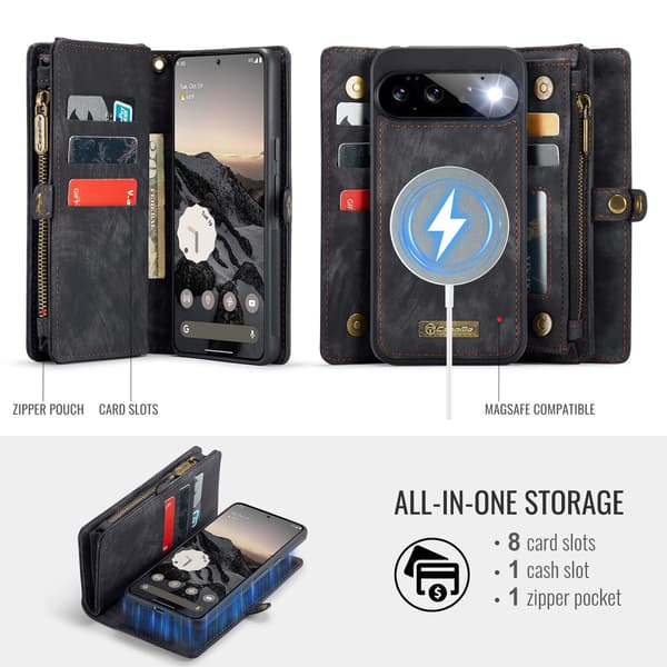 CaseMe 008 BIg Wallet 2in1 Magnet Flip Cover til Google Pixel 11 Pro - Sort