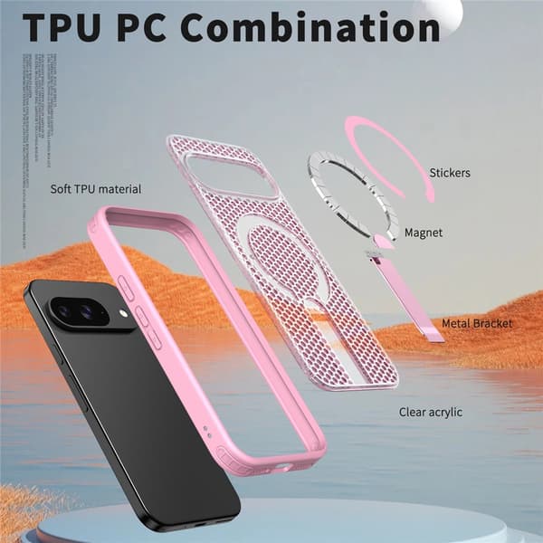 SKALO Hybrid Magnetring Stativ Cover til Google Pixel 11 Pro - Pink