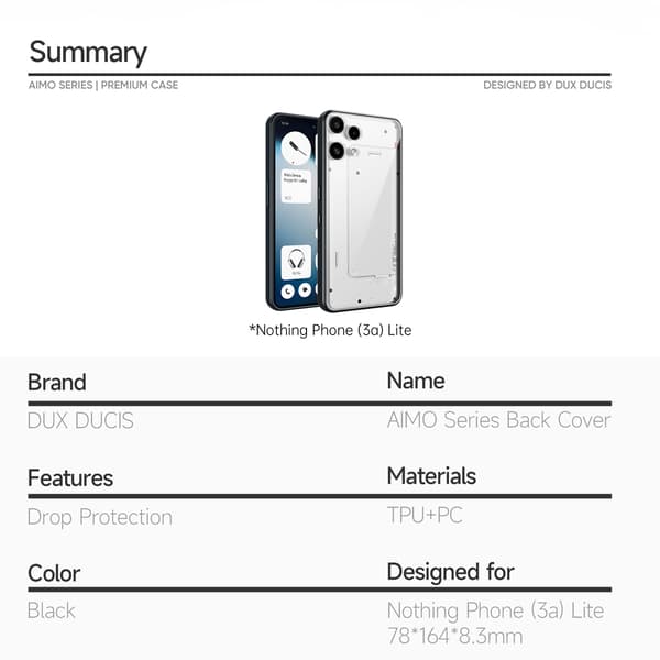 DUX DUCIS Aimo Series Cover til Nothing Phone (3a) Lite 5G - Sort