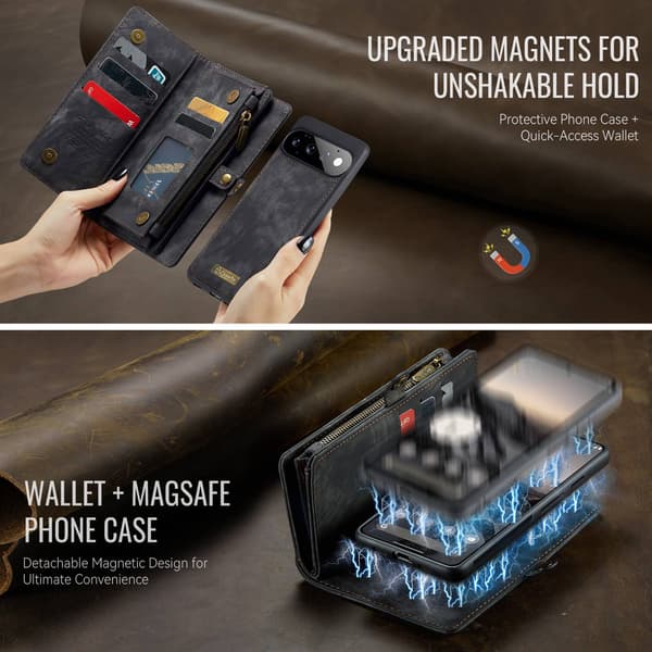 CaseMe 008 BIg Wallet 2in1 Magnet Flip Cover til Google Pixel 11 Pro - Sort