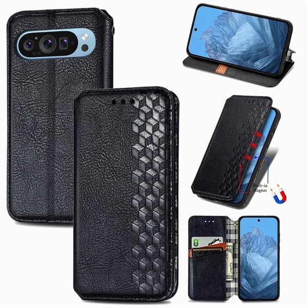 SKALO Embossed Premium Plånboksfodral för Google Pixel 11 - Svart