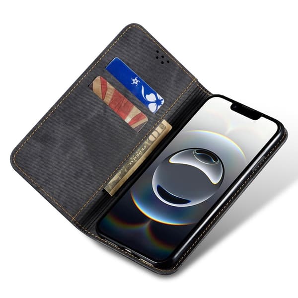 SKALO Jeans Flip Cover til iPhone 17e - Sort