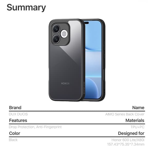 DUX DUCIS Aimo Series Cover til Honor 600 Lite - Sort