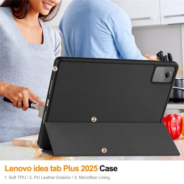 SKALO Trifold Cover til Lenovo Idea Tab Plus - Sort