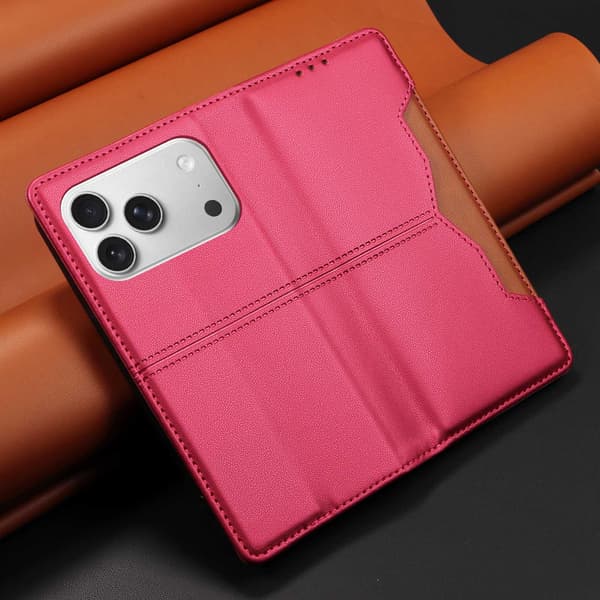 SKALO PU-Läder Plånboksfodral för iPhone 18 Pro - Cerise