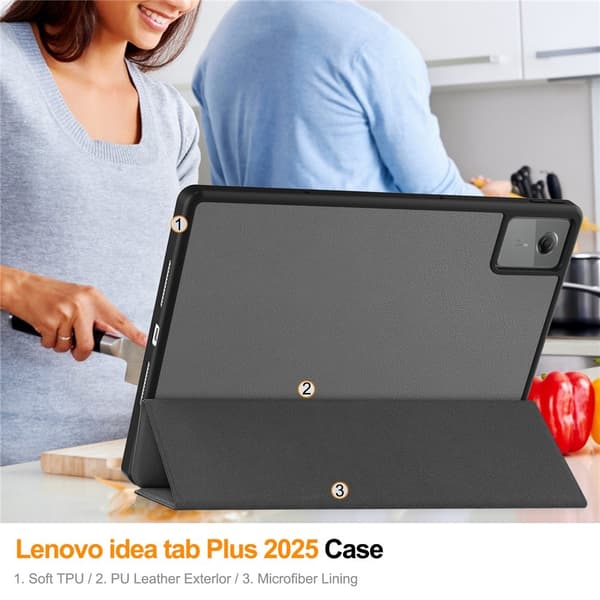 SKALO Trifold Cover til Lenovo Idea Tab Plus - Grå