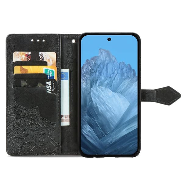 SKALO Mandala Flower Flip Cover til Google Pixel 11 - Sort