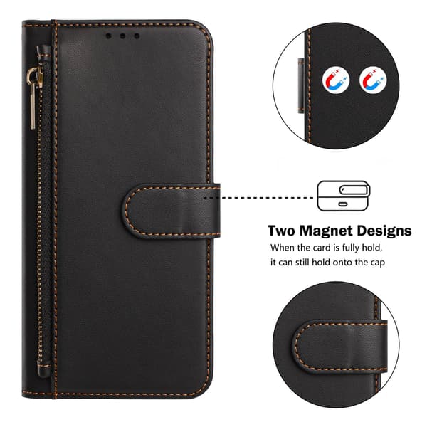 SKALO PT 30 Zipper PU-Læder Flip Cover til iPhone 18 Pro - Sort