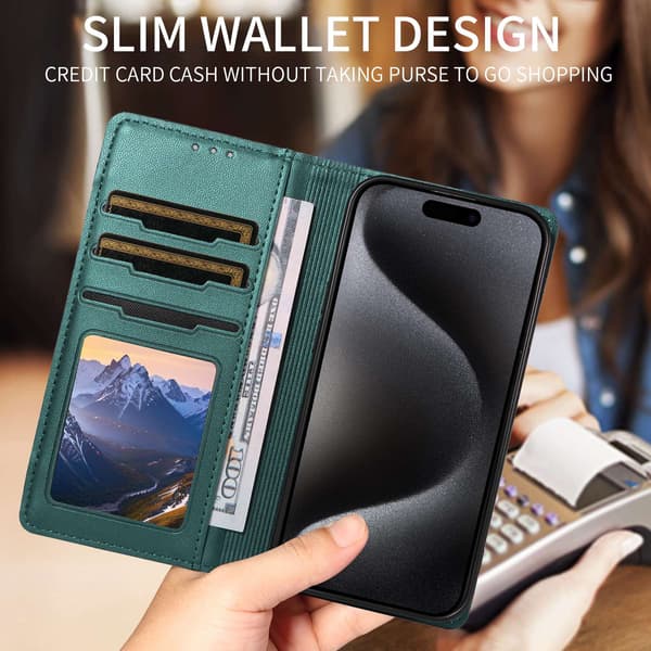 SKALO PU-Læder Flip Cover til iPhone 18 Pro Max - Grøn