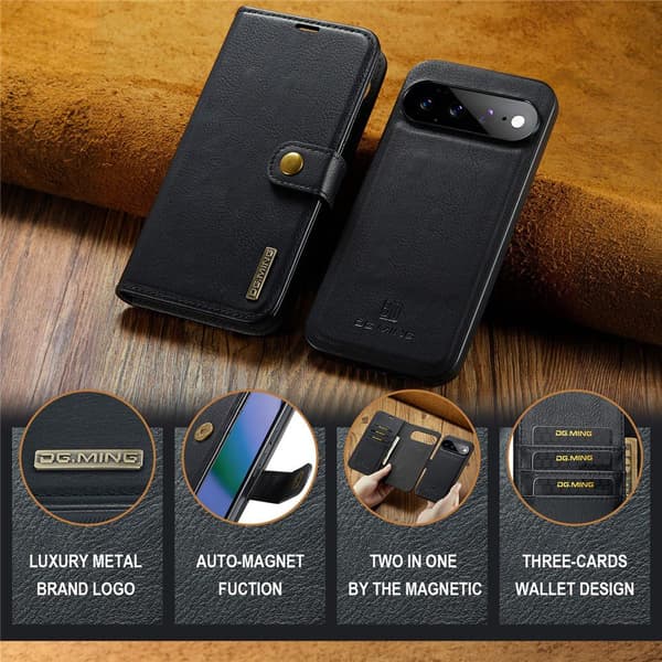 DG MING 2-i-1 Magnet Flip Cover til Google Pixel 11 Pro XL - Sort