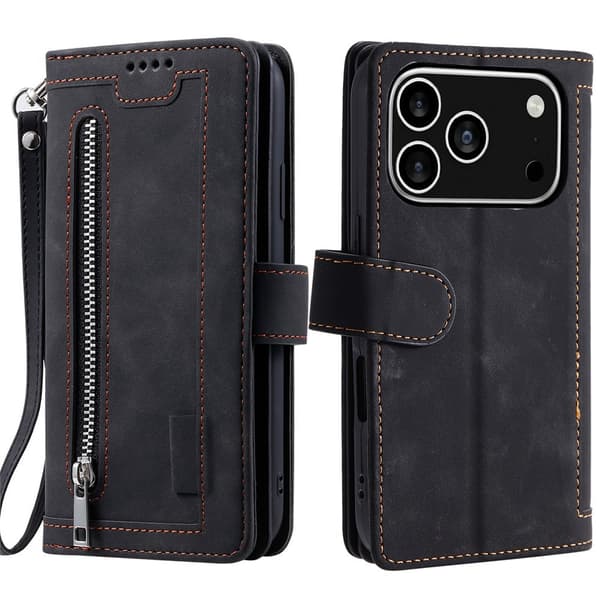 SKALO Big Wallet 9-LOMMER Flip Cover til iPhone 18 Pro - Sort