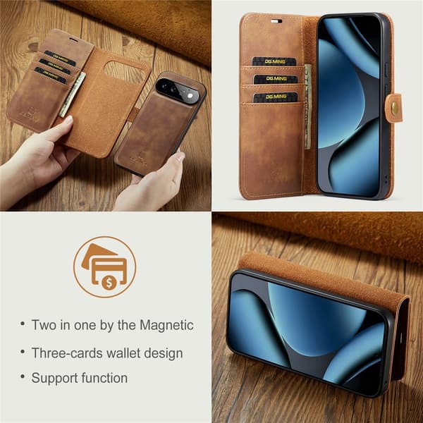 DG MING 2-i-1 Magnet Flip Cover til Google Pixel 11 Pro - Brun