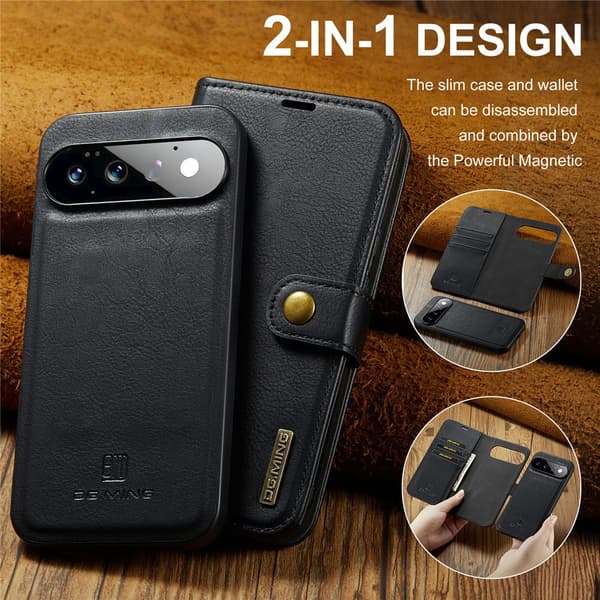 DG MING 2-i-1 Magnet Flip Cover til Google Pixel 11 Pro - Sort