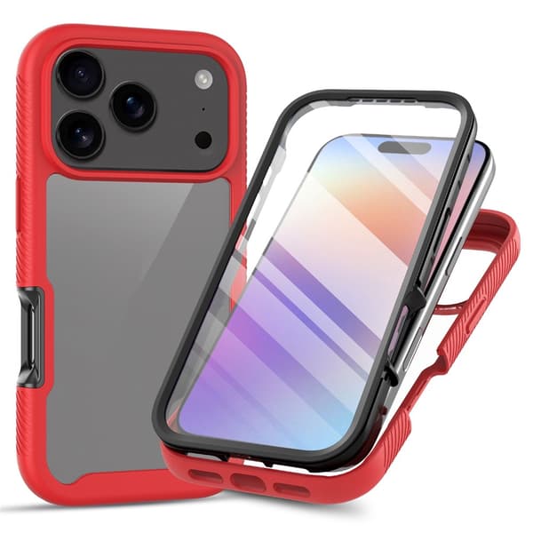 SKALO Shockproof Clear Hybrid+Skærmbeskyttelse Cover til iPhone 18 Pro - Rød