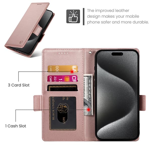 SKALO PU-Läder Plånboksfodral för iPhone 18 Pro Max - Roséguld