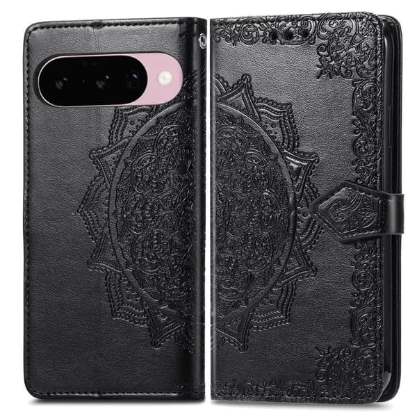 SKALO Mandala Flower Flip Cover til Google Pixel 11 Pro - Sort
