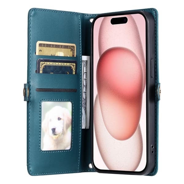 SKALO PU-Läder Envelope Plånboksfodral för iPhone 18 Pro Max - Grön