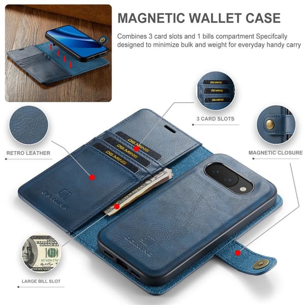 DG MING 2-i-1 Magnet Flip Cover til Google Pixel 10a - Blå